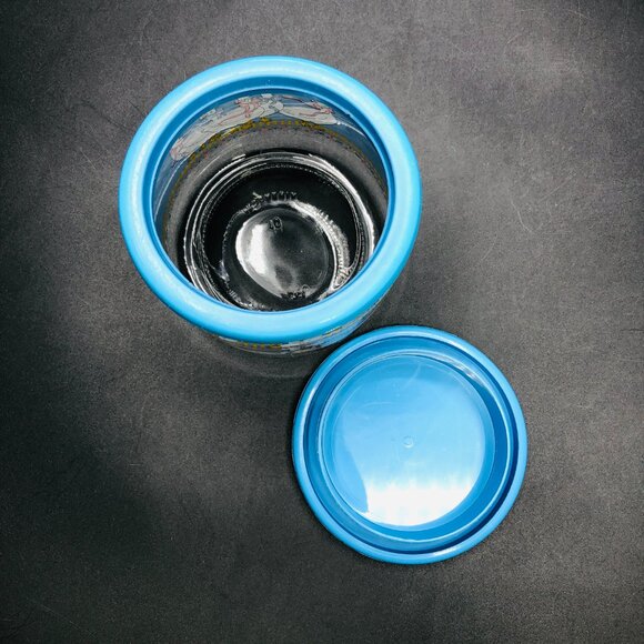 80s Country Mother Goose Ribbon Bow Glass Jar Blue Plastic Lid Vintage Canister - Picture 5 of 12